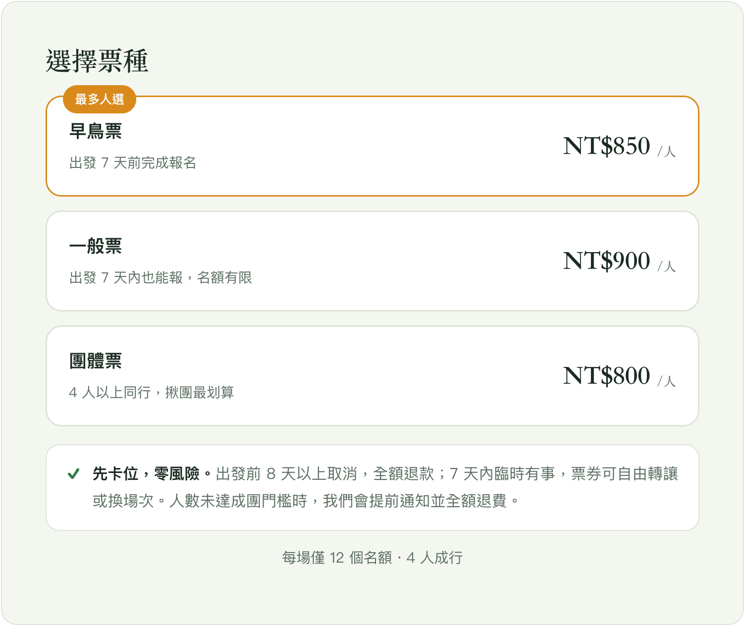 票種:早鳥 850/一般 900/團體 800,先卡位零風險